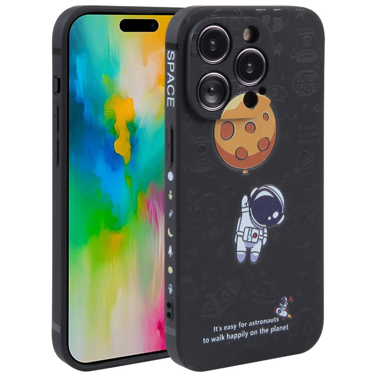 For iPhone 16 Pro Astronaut Pattern Silicone Straight Edge Phone Case(Planet Landing-Black) - iPhone 16 Pro Cases by buy2fix | Online Shopping UK | buy2fix