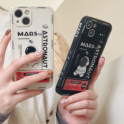 For iPhone 16 Pro Max Astronaut Pattern Silicone Straight Edge Phone Case(Mars Astronaut-White) - iPhone 16 Pro Max Cases by buy2fix | Online Shopping UK | buy2fix