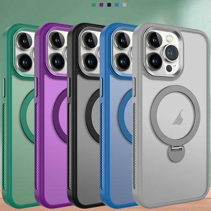 For iPhone 11 MagSafe Magnetic Holder Breathable Phone Case(Purple) - iPhone 11 Cases by buy2fix | Online Shopping UK | buy2fix