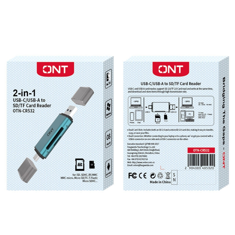 Onten CR532 2 in 1 USB-A / USB-C to SD2.0 / TF2.0 USB Card Reader(Pine Green) -  by Onten | Online Shopping UK | buy2fix