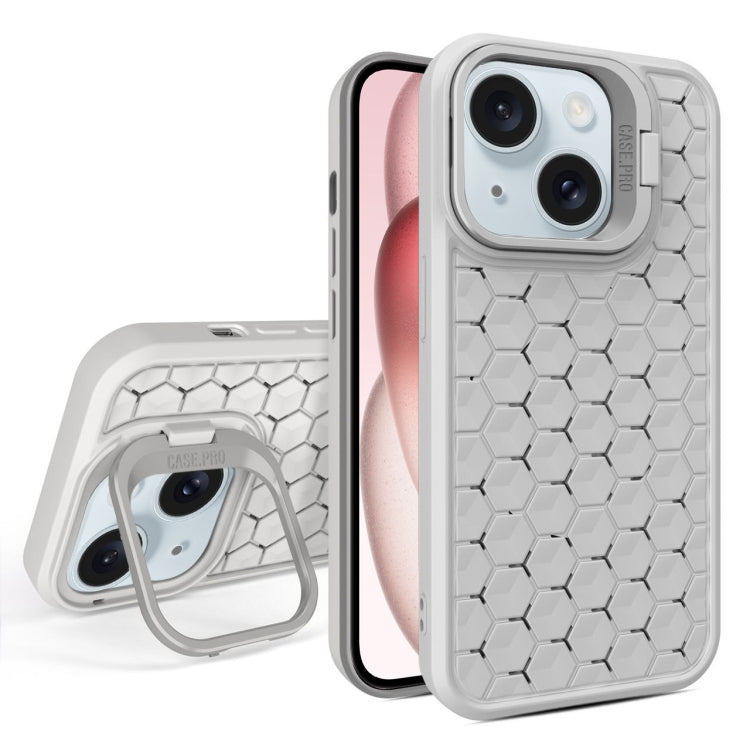 For iPhone 15 Honeycomb Radiating Lens Holder Magsafe Phone Case(Grey) - iPhone 15 Cases by buy2fix | Online Shopping UK | buy2fix