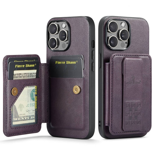 For iPhone 15 Pro Max Fierre Shann Oil Wax Cow Leather Card Holder Back Phone Case(Purple) - iPhone 15 Pro Max Cases by FIERRE SHANN | Online Shopping UK | buy2fix