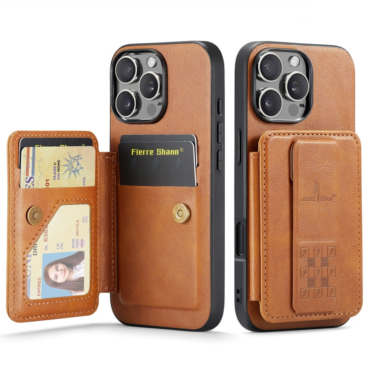 For iPhone 16 Pro Max Fierre Shann Oil Wax Cow Leather Card Holder Back Phone Case(Brown) - iPhone 16 Pro Max Cases by FIERRE SHANN | Online Shopping UK | buy2fix