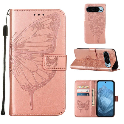 For Google Pixel 9 Embossed Butterfly Leather Phone Case(Rose Gold) - Google Cases by buy2fix | Online Shopping UK | buy2fix