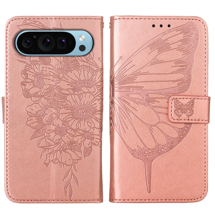 For Google Pixel 9 Embossed Butterfly Leather Phone Case(Rose Gold) - Google Cases by buy2fix | Online Shopping UK | buy2fix