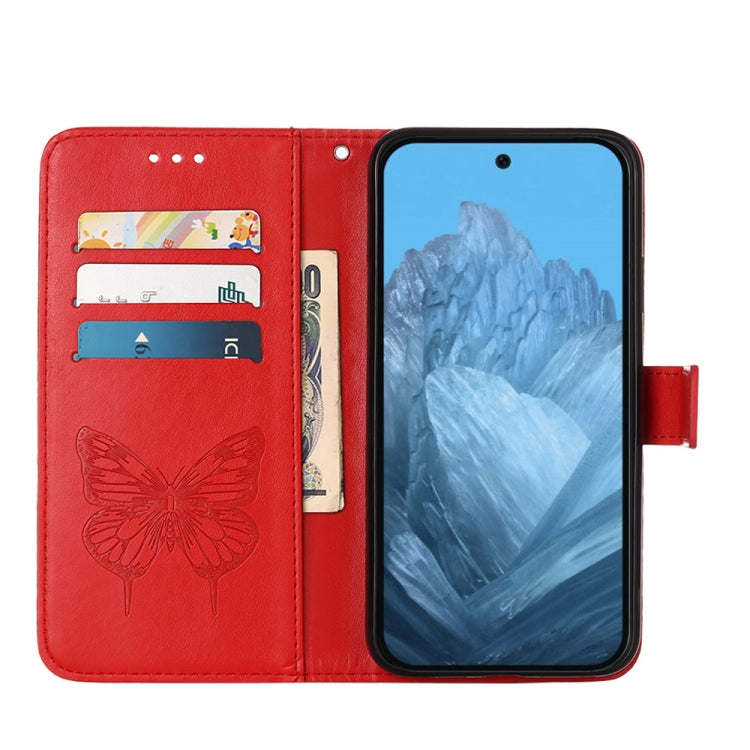 For Google Pixel 9 Embossed Butterfly Leather Phone Case(Red) - Google Cases by buy2fix | Online Shopping UK | buy2fix