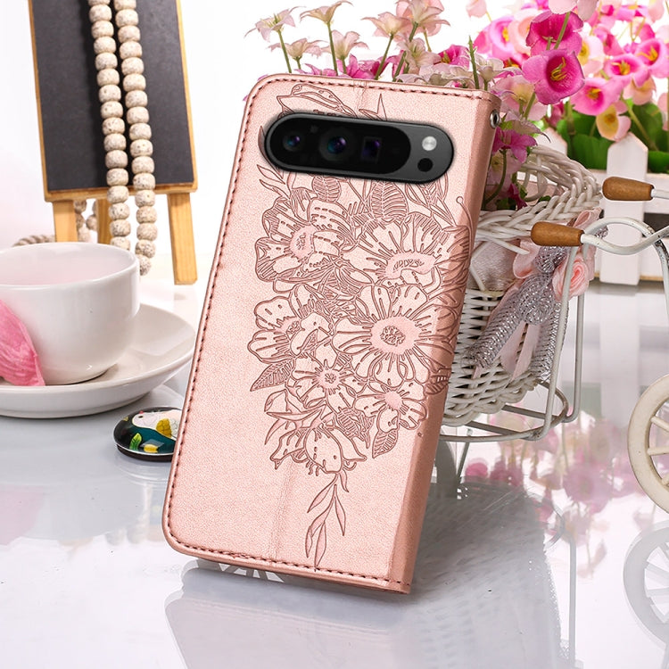 For Google Pixel 9 Pro Embossed Butterfly Leather Phone Case(Rose Gold) - Google Cases by buy2fix | Online Shopping UK | buy2fix