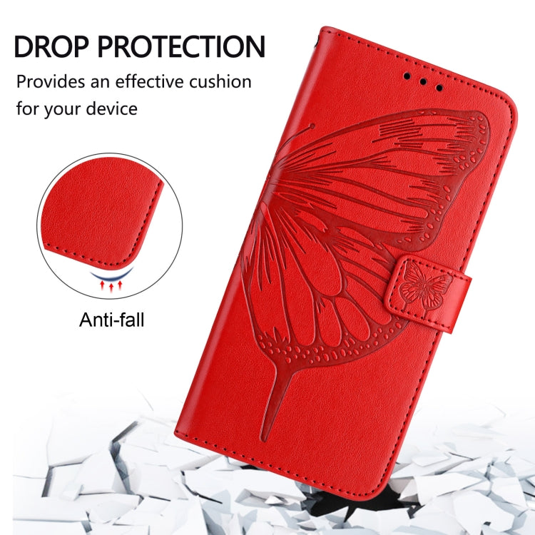 For Google Pixel 9 Pro XL Embossed Butterfly Leather Phone Case(Red) - Google Cases by buy2fix | Online Shopping UK | buy2fix