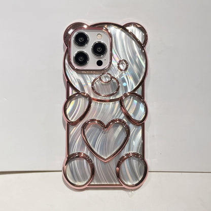 For iPhone 16 Pro Bear Shaped Embossed Electroplated Laser TPU Phone Case(Silver) - iPhone 16 Pro Cases by buy2fix | Online Shopping UK | buy2fix