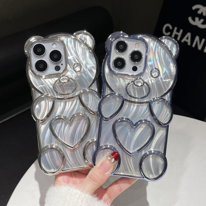 For iPhone 16 Pro Bear Shaped Embossed Electroplated Laser TPU Phone Case(Purple) - iPhone 16 Pro Cases by buy2fix | Online Shopping UK | buy2fix