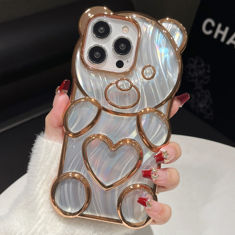 For iPhone 16 Pro Bear Shaped Embossed Electroplated Laser TPU Phone Case(Gold) - iPhone 16 Pro Cases by buy2fix | Online Shopping UK | buy2fix