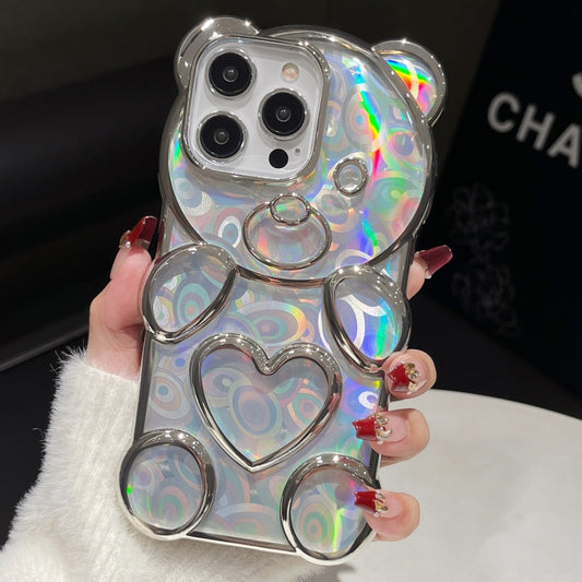 For iPhone 16 Pro Max Bear Shape Electroplated Laser TPU Phone Case(Silver) - iPhone 16 Pro Max Cases by buy2fix | Online Shopping UK | buy2fix