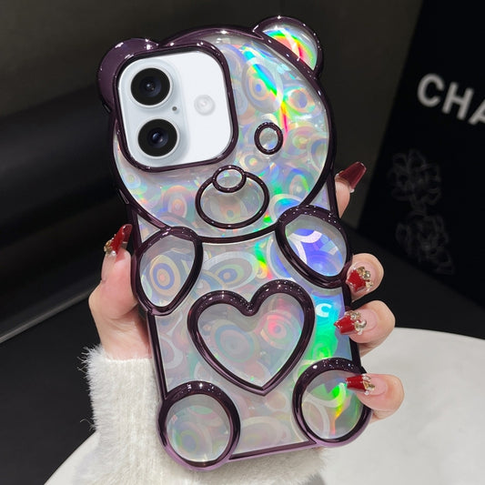 For iPhone 16 Bear Shape Electroplated Laser TPU Phone Case(Purple) - iPhone 16 Cases by buy2fix | Online Shopping UK | buy2fix