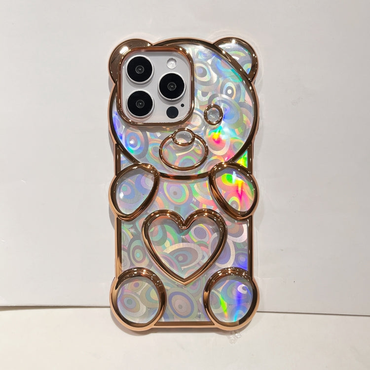 For iPhone 16 Bear Shape Electroplated Laser TPU Phone Case(Purple) - iPhone 16 Cases by buy2fix | Online Shopping UK | buy2fix