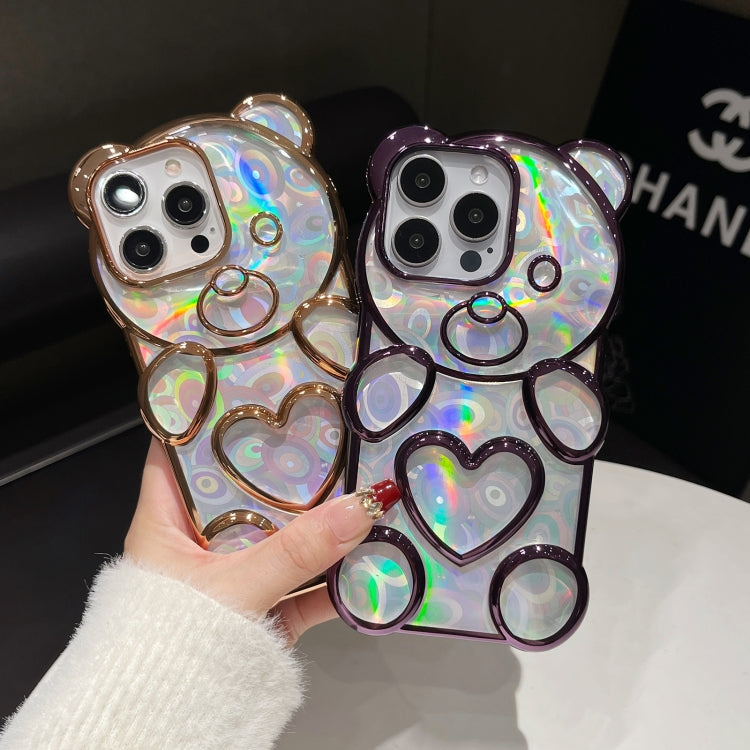 For iPhone 16 Bear Shape Electroplated Laser TPU Phone Case(Purple) - iPhone 16 Cases by buy2fix | Online Shopping UK | buy2fix