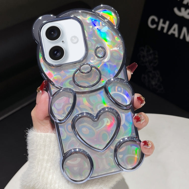 For iPhone 16 Bear Shape Electroplated Laser TPU Phone Case(Blue) - iPhone 16 Cases by buy2fix | Online Shopping UK | buy2fix