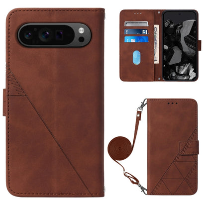 For Google Pixel 9 Pro Crossbody 3D Embossed Flip Leather Phone Case(Brown) - Google Cases by buy2fix | Online Shopping UK | buy2fix