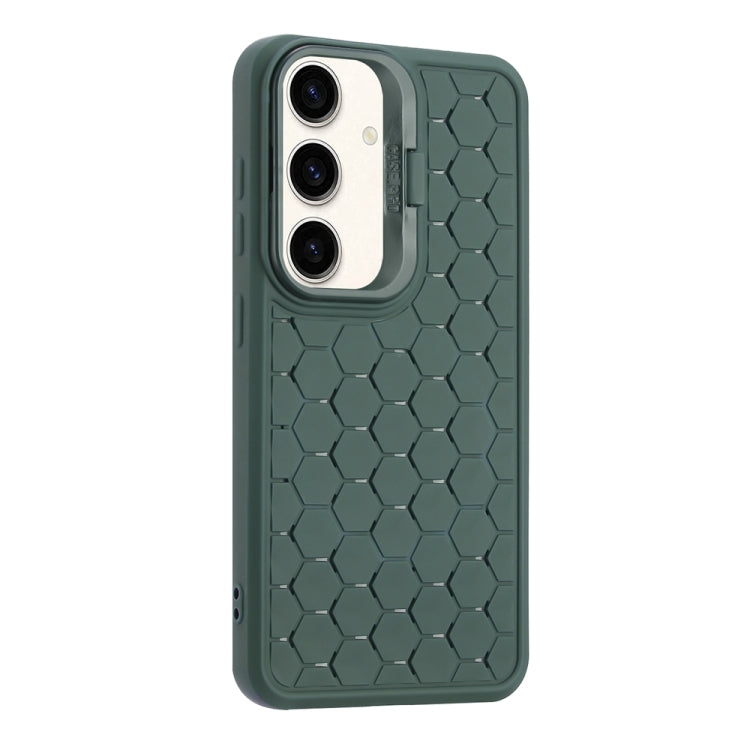 For Samsung Galaxy S24+ 5G Honeycomb Radiating Lens Holder Magsafe Phone Case(Green) - Galaxy S24+ 5G Cases by buy2fix | Online Shopping UK | buy2fix