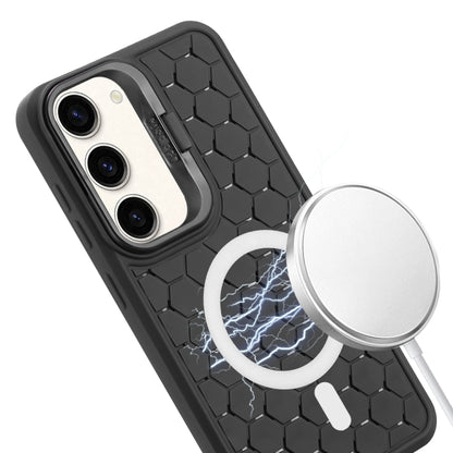 For Samsung Galaxy S23 5G Honeycomb Radiating Lens Holder Magsafe Phone Case(Black) - Galaxy S23 5G Cases by buy2fix | Online Shopping UK | buy2fix