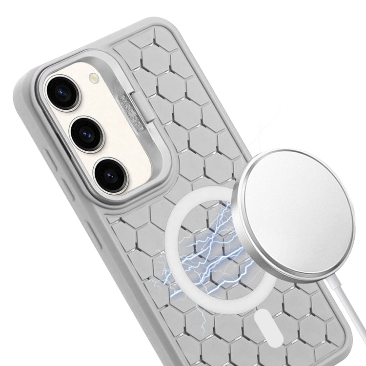 For Samsung Galaxy S23 5G Honeycomb Radiating Lens Holder Magsafe Phone Case(Grey) - Galaxy S23 5G Cases by buy2fix | Online Shopping UK | buy2fix