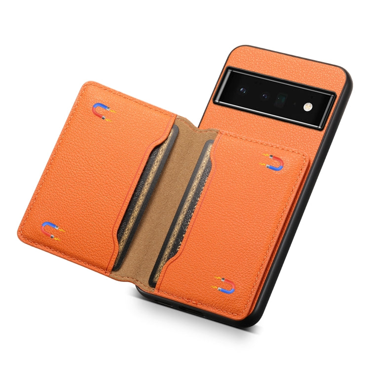 For Google Pixel 6 Pro Calf Texture Card Bag Design Full Coverage Phone Case(Orange) - Google Cases by buy2fix | Online Shopping UK | buy2fix