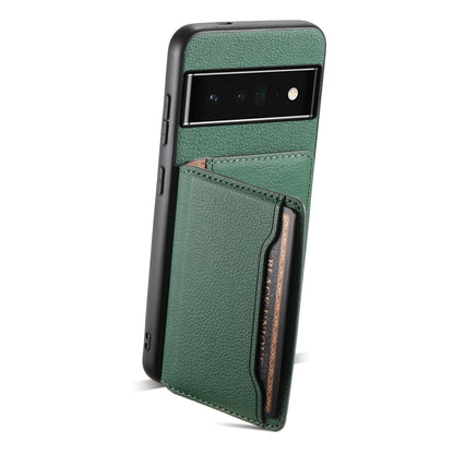 For Google Pixel 6 Pro Calf Texture Card Bag Design Full Coverage Phone Case(Green) - Google Cases by buy2fix | Online Shopping UK | buy2fix