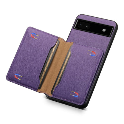 For Google Pixel 6a Calf Texture Card Bag Design Full Coverage Phone Case(Purple) - Google Cases by buy2fix | Online Shopping UK | buy2fix