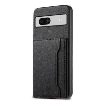 For Google Pixel 7a Calf Texture Card Bag Design Full Coverage Phone Case(Black) - Google Cases by buy2fix | Online Shopping UK | buy2fix