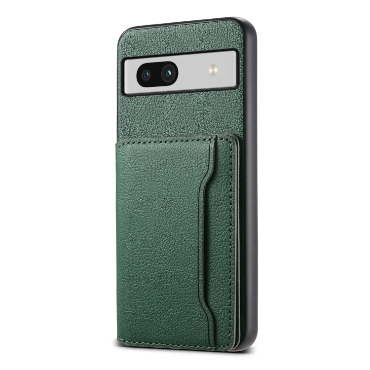 For Google Pixel 7a Calf Texture Card Bag Design Full Coverage Phone Case(Green) - Google Cases by buy2fix | Online Shopping UK | buy2fix