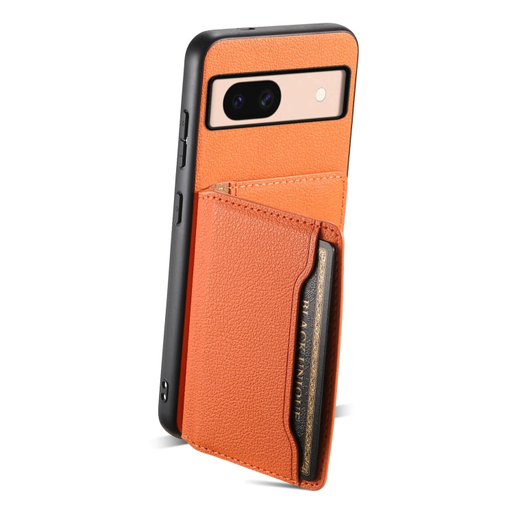 For Google Pixel 8a Calf Texture Card Bag Design Full Coverage Phone Case(Orange) - Google Cases by buy2fix | Online Shopping UK | buy2fix