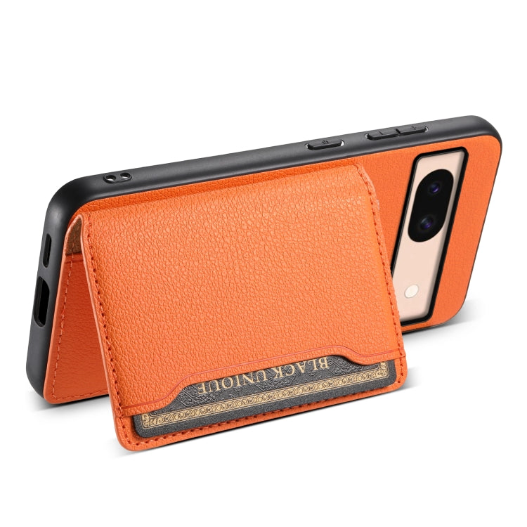 For Google Pixel 8a Calf Texture Card Bag Design Full Coverage Phone Case(Orange) - Google Cases by buy2fix | Online Shopping UK | buy2fix