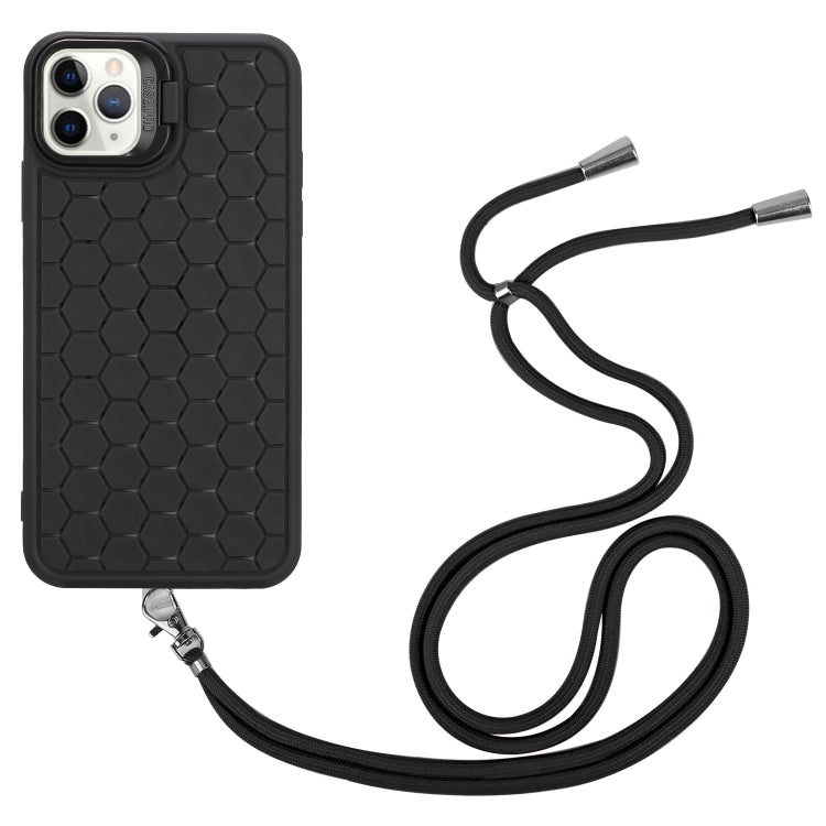 For iPhone 13 Pro Max Honeycomb Radiating Lens Holder Magsafe Phone Case with Lanyard(Black) - iPhone 13 Pro Max Cases by buy2fix | Online Shopping UK | buy2fix