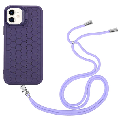 For iPhone 11 Honeycomb Radiating Lens Holder Magsafe Phone Case with Lanyard(Purple) - iPhone 11 Cases by buy2fix | Online Shopping UK | buy2fix