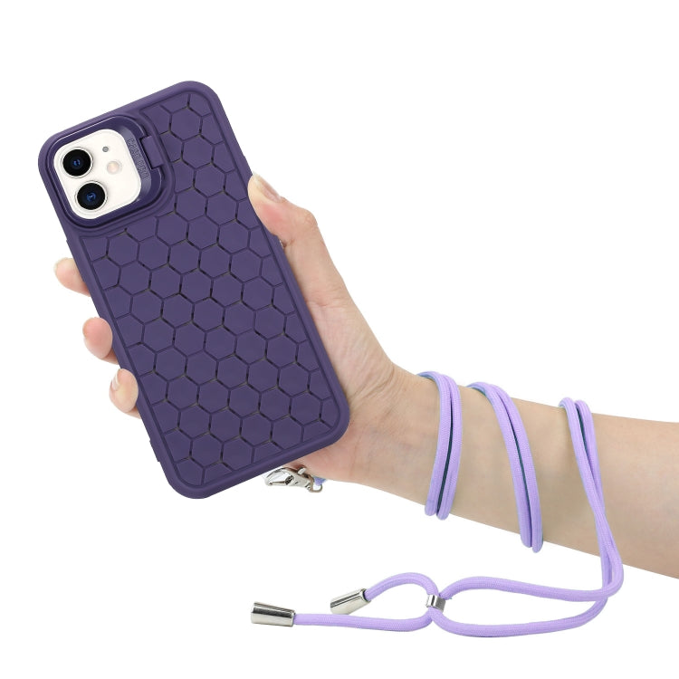 For iPhone 11 Honeycomb Radiating Lens Holder Magsafe Phone Case with Lanyard(Purple) - iPhone 11 Cases by buy2fix | Online Shopping UK | buy2fix