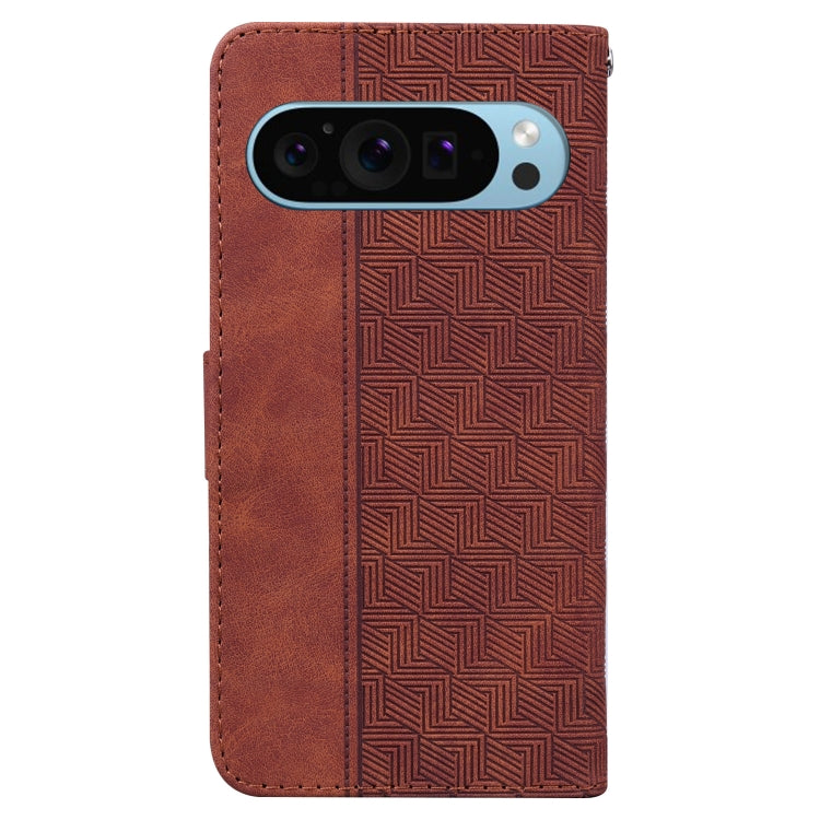 For Google Pixel 9 Geometric Embossed Leather Phone Case(Brown) - Google Cases by buy2fix | Online Shopping UK | buy2fix