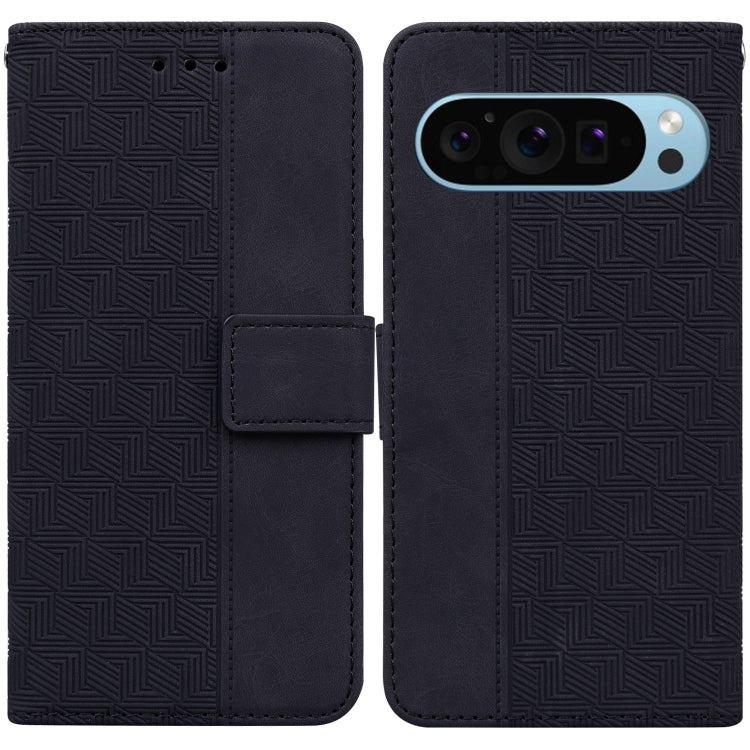 For Google Pixel 9 Geometric Embossed Leather Phone Case(Black) - Google Cases by buy2fix | Online Shopping UK | buy2fix