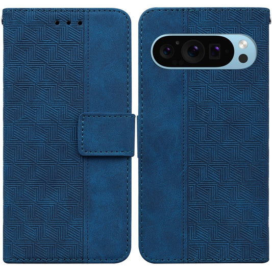 For Google Pixel 9 Pro 5G Geometric Embossed Leather Phone Case(Blue) - Google Cases by buy2fix | Online Shopping UK | buy2fix