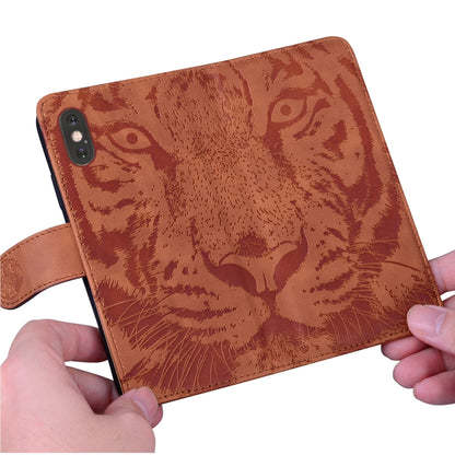 For Google Pixel 9 Tiger Embossing Pattern Flip Leather Phone Case(Brown) - Google Cases by buy2fix | Online Shopping UK | buy2fix