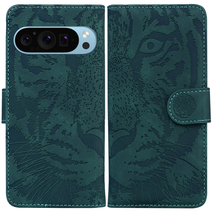 For Google Pixel 9 Pro 5G Tiger Embossing Pattern Flip Leather Phone Case(Green) - Google Cases by buy2fix | Online Shopping UK | buy2fix