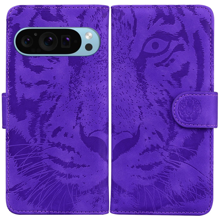 For Google Pixel 9 Pro 5G Tiger Embossing Pattern Flip Leather Phone Case(Purple) - Google Cases by buy2fix | Online Shopping UK | buy2fix