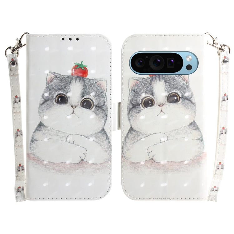 For Google Pixel 9 Pro 3D Colored Horizontal Flip Leather Phone Case(Cute Cat) - Google Cases by buy2fix | Online Shopping UK | buy2fix