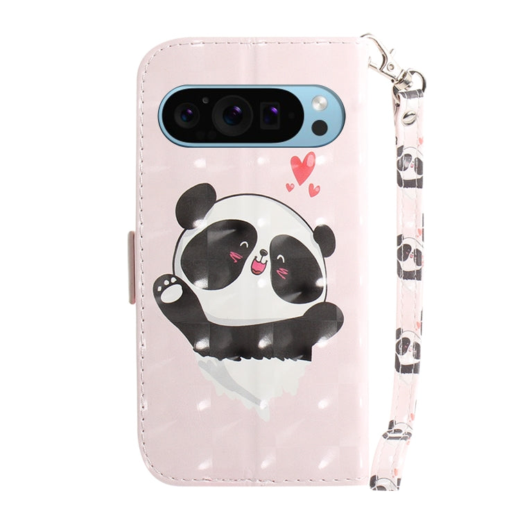 For Google Pixel 9 3D Colored Horizontal Flip Leather Phone Case(Heart Panda) - Google Cases by buy2fix | Online Shopping UK | buy2fix