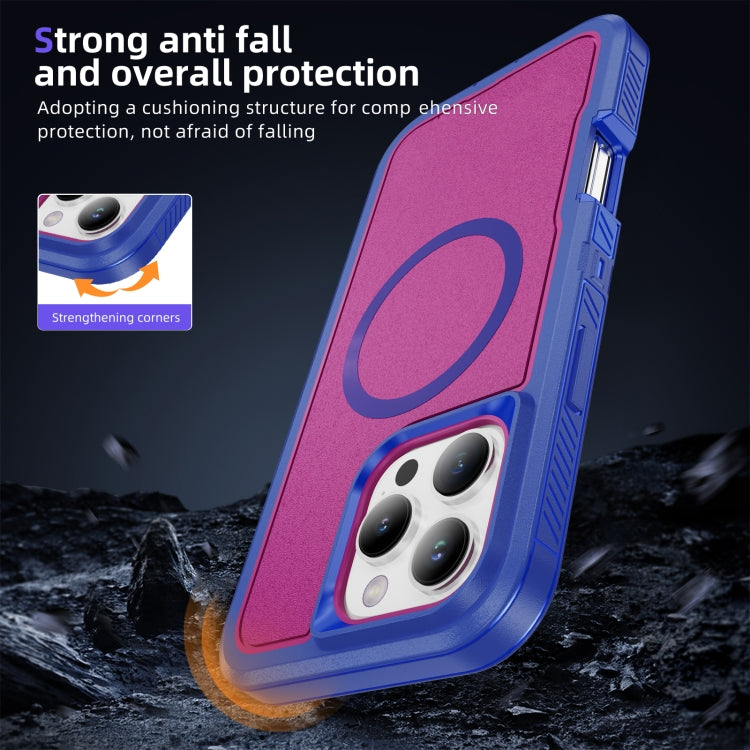 For iPhone 16 Pro Max Guard Magsafe Magnetic Ring Matte Phone Case(Blue+Rose Red) - iPhone 16 Pro Max Cases by buy2fix | Online Shopping UK | buy2fix