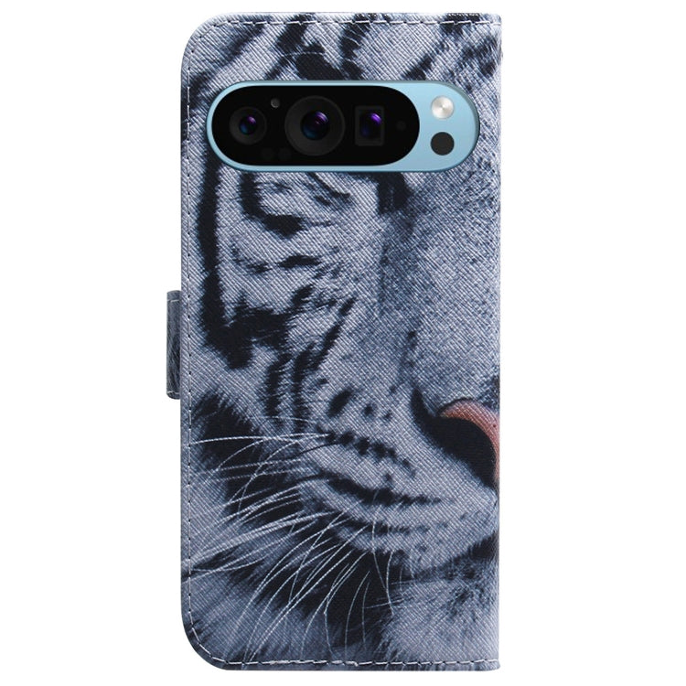 For Google Pixel 9 Pro Coloured Drawing Flip Leather Phone Case(Tiger) - Google Cases by buy2fix | Online Shopping UK | buy2fix