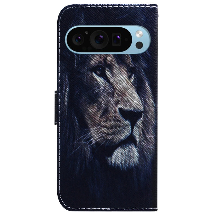 For Google Pixel 9 Pro Coloured Drawing Flip Leather Phone Case(Lion) - Google Cases by buy2fix | Online Shopping UK | buy2fix