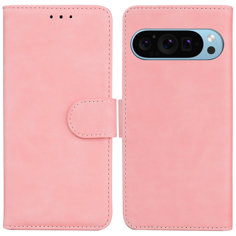 For Google Pixel 9 Pro Skin Feel Pure Color Flip Leather Phone Case(Pink) - Google Cases by buy2fix | Online Shopping UK | buy2fix