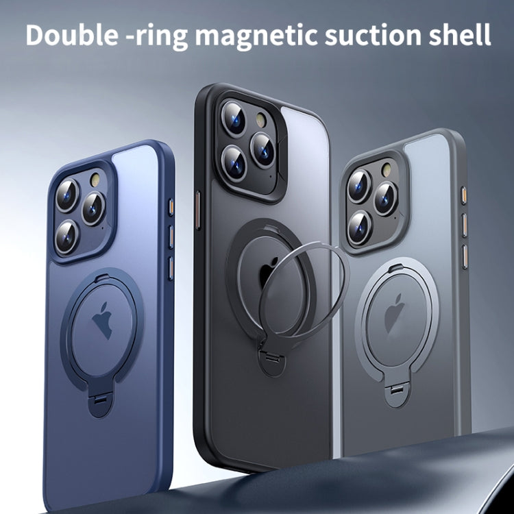 For iPhone 15 Pro Double Ring MagSafe Magnetic Holder Phone Case(Matte Blue) - iPhone 15 Pro Cases by buy2fix | Online Shopping UK | buy2fix