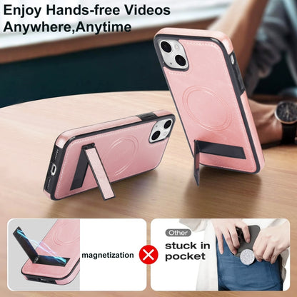 For iPhone 15 Retro Leather Invisible Stand MagSafe Phone Case(Rose Gold) - iPhone 15 Cases by buy2fix | Online Shopping UK | buy2fix