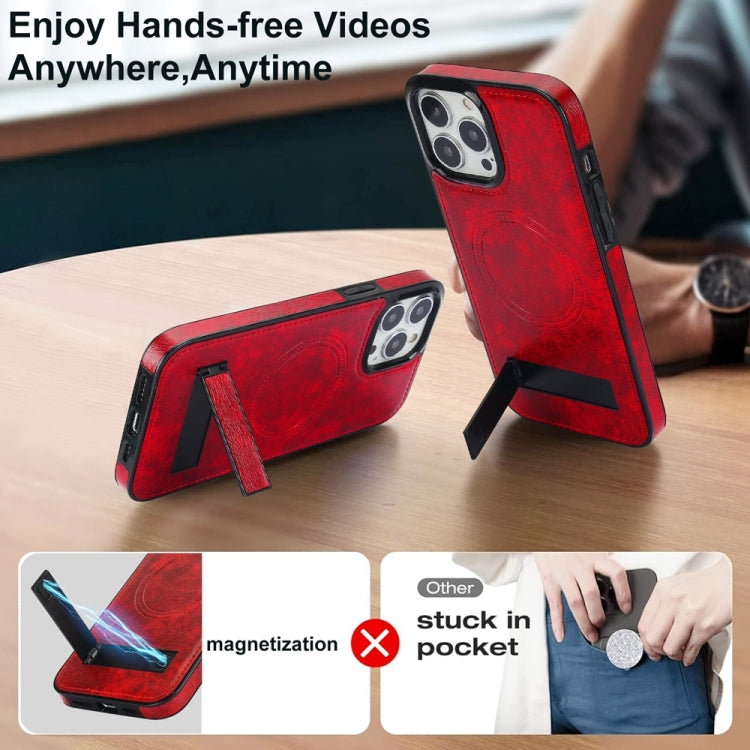 For iPhone 14 Pro Max Retro Leather Invisible Stand MagSafe Phone Case(Red) - iPhone 14 Pro Max Cases by buy2fix | Online Shopping UK | buy2fix