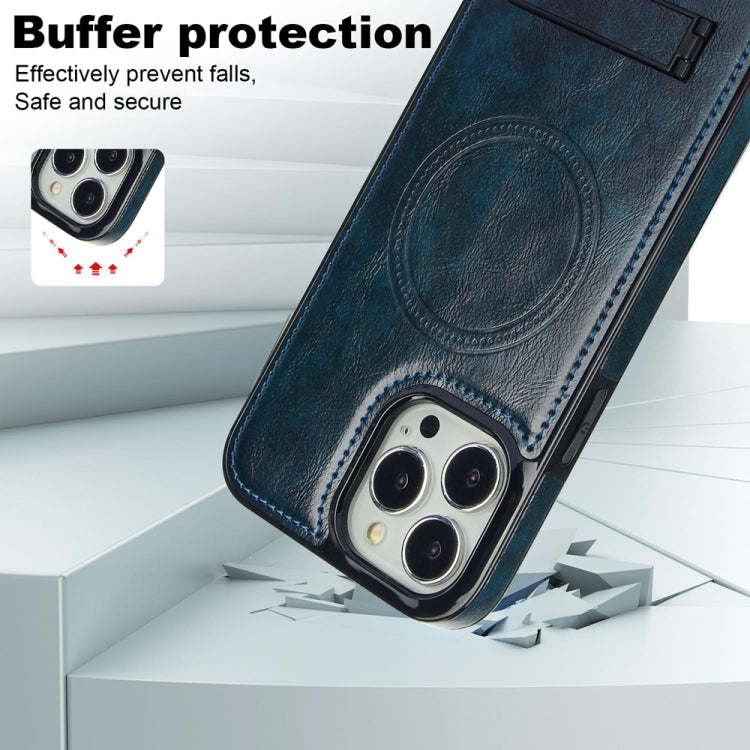 For iPhone 14 Pro Max Retro Leather Invisible Stand MagSafe Phone Case(Blue) - iPhone 14 Pro Max Cases by buy2fix | Online Shopping UK | buy2fix